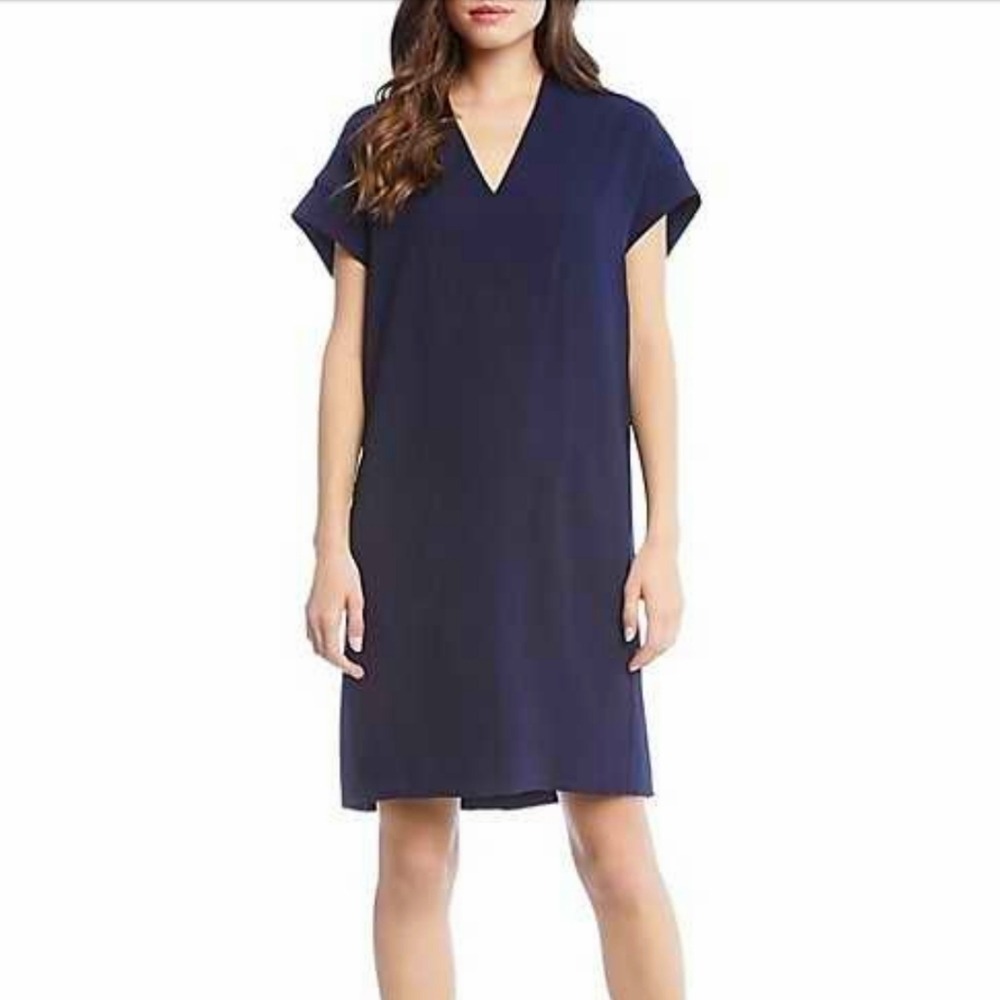 NWT‎ Karen Kane Newport Sophie Dress Navy Blue V-Neck Shift Pockets XS 1L17343